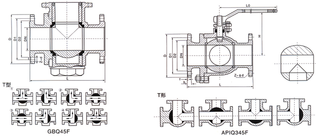 三通T型球閥 (結(jié)構(gòu)尺寸圖) 
